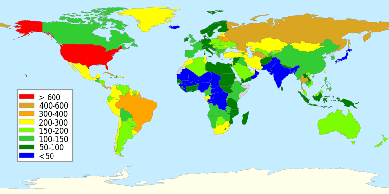 The prisoner population per 100000 people for each country country